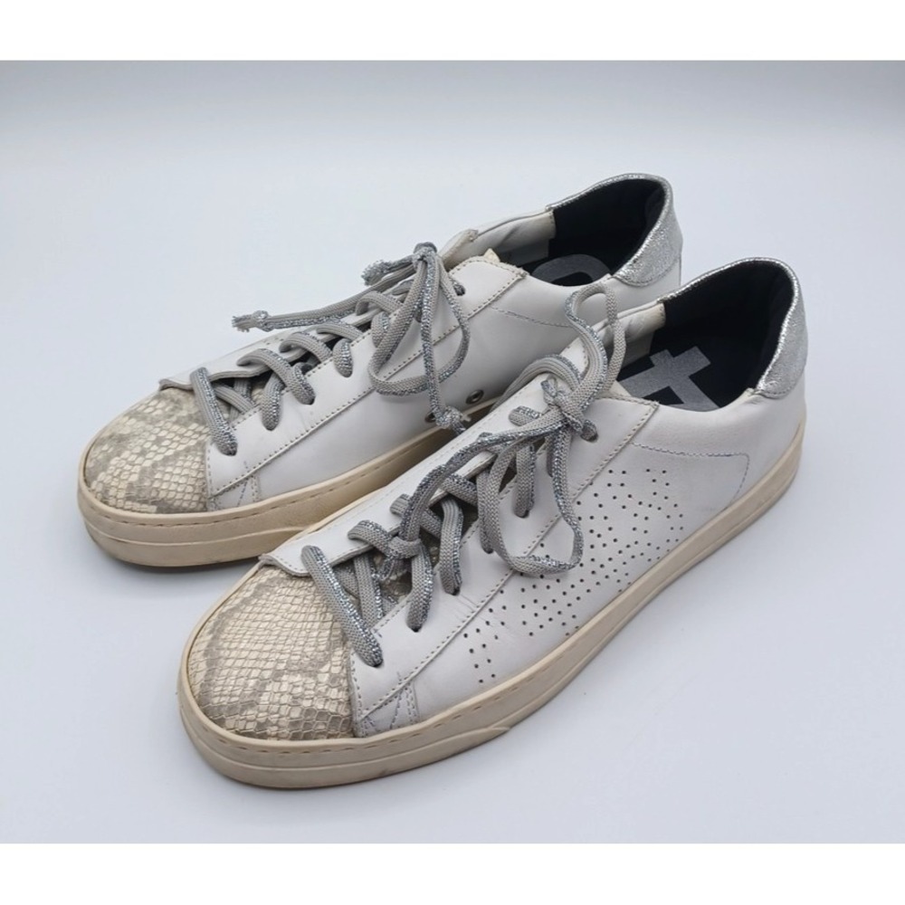 P448 John White Silver Python ‎ Leather Sneakers Metallic Low Top eu 41 SZ 10